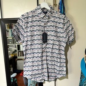 Ben Sherman NWT check twill linen-blend button-up shirt small